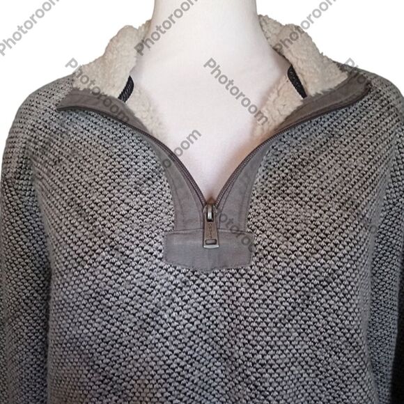 Orvis Light Gray Brighton Jacquard Knit 1/4 Zip Sherpa Lined Jacket Size Medium - Picture 7 of 10